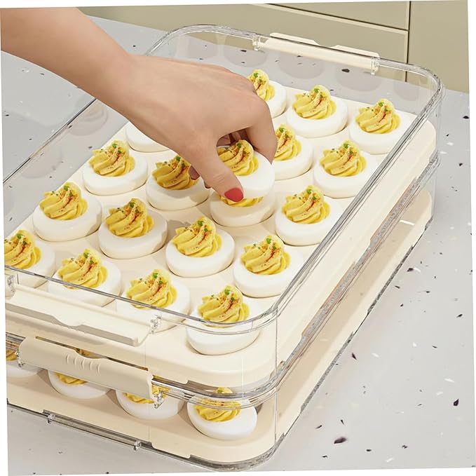 hhhlsl Deviled Egg Carrier 3-Layer Plastic Clear Deviled Egg Tray with Lid & Handle & Buckle Thickened 60 Holder for Fridge, Travel, Party