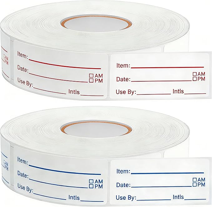 1000Pcs Food Labels, AIMEIKI 2 Rolls 1 x 2 Inch Removable Date Stickers Waterproof Food Storage Stickers for Freezer, Refrigerator, Food Containers Easy Clean No Residue