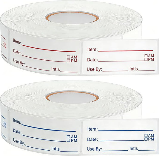 1000Pcs Food Labels, AIMEIKI 2 Rolls 1 x 2 Inch Removable Date Stickers Waterproof Food Storage Stickers for Freezer, Refrigerator, Food Containers Easy Clean No Residue