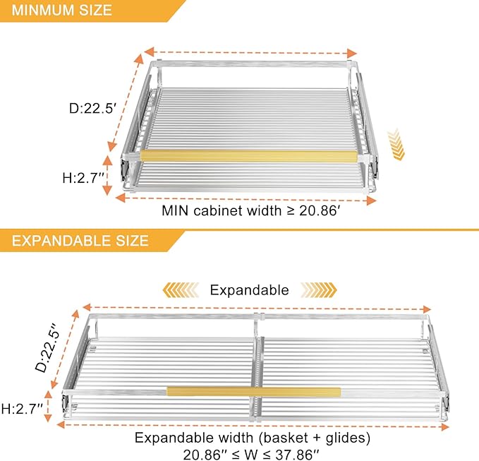 SANNO Pull Out Cabinet Organizer,Slide Out Cabinet Drawer, Bottom-Mounted Cabinet Under Sink Shelf, Expandable Slide Out Shelves for Kitchen Pantry Closet(2pack)