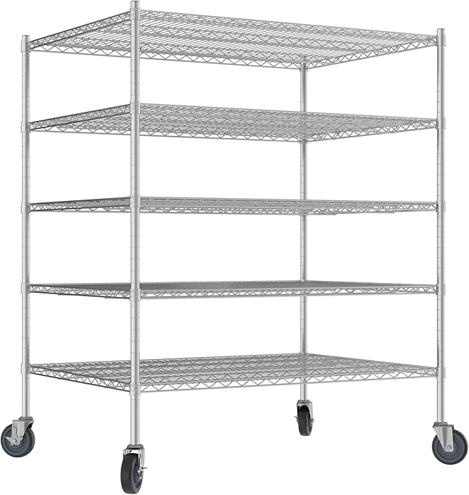Commercial NSF Listed Chrome Mobile Wire Shelving Kit 36" x 48" x 60", with 5 Shelves Perfect for Warehouse, Walk-in Refrigerator, Freezer, Grocery Store, Restaurant, Dishroom