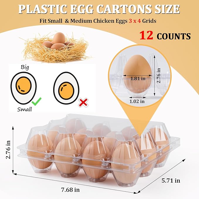 APOCHON 60 Pack Plastic Egg Cartons 12 Count, Clear One Dozen Egg Cartons Cheap Bulk for Chicken Egg, Reusable Egg Carton Egg Container for Home, Chicken Farm, Commercial Business Market Display