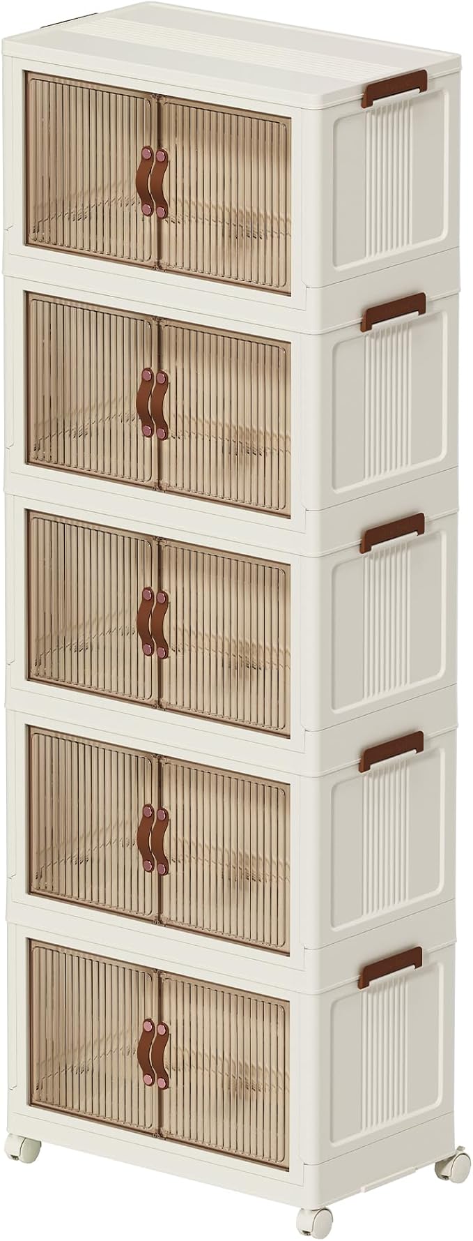ONAIL 656 QT Large Plastic Storage Bins with Drawer, Stackable Storage Container with Wheel, Collapsible Folding Storage Cabinet Toys, Foldable Closet Organizer for Clothes, Home, Room, White, 5 Tiers
