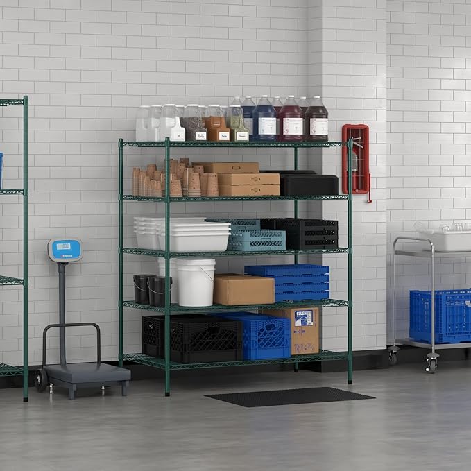 Commercial NSF Listed Green Epoxy Stationary Wire Shelving Kit 30" x 54" x 64", with 5 Shelves Perfect for Warehouse, Walk-in Refrigerator, Freezer, Grocery Store, Restaurant, Dishroom