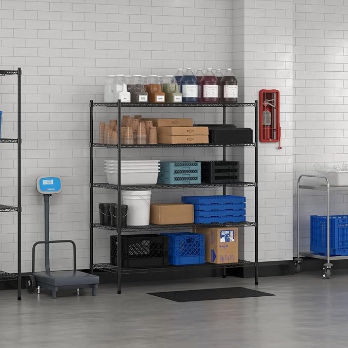 Commercial NSF Listed Black Epoxy Stationary Wire Shelving Kit 24" x 54" x 64", with 5 Shelves Perfect for Warehouse, Walk-in Refrigerator, Freezer, Grocery Store, Restaurant, Dishroom