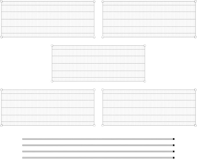 Commercial NSF Listed Chrome Stationary Wire Shelving Kit 24" x 60" x 96", with 5 Shelves Perfect for Warehouse, Walk-in Refrigerator, Freezer, Grocery Store, Restaurant, Dishroom