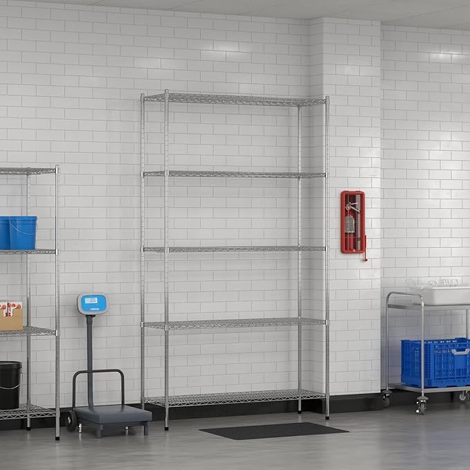 Commercial NSF Listed Chrome Stationary Wire Shelving Kit 18" x 54" x 96", with 5 Shelves Perfect for Warehouse, Walk-in Refrigerator, Freezer, Grocery Store, Restaurant, Dishroom