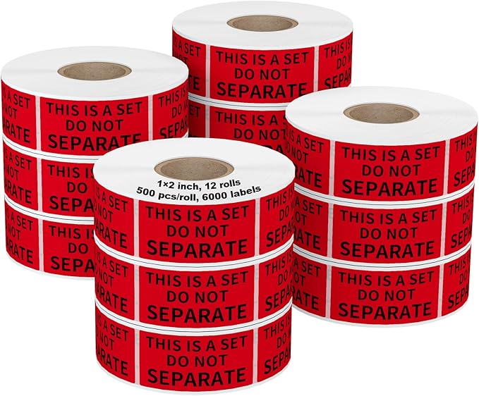 Labelebal 12 Rolls 1" x 2" Warning Label,This is a Set Do Not Separate Dark Red Packing Labels Permanent Adhesive (12 Rolls, 6000 Labels)
