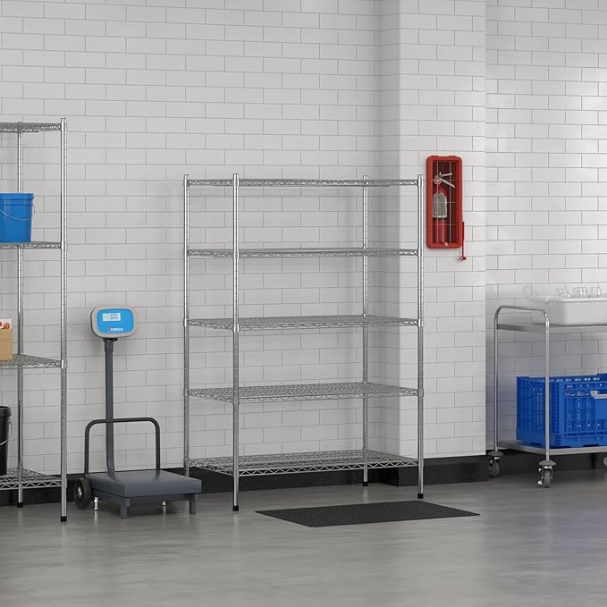 Commercial NSF Listed Chrome Stationary Wire Shelving Kit 24" x 42" x 64", with 5 Shelves Perfect for Warehouse, Walk-in Refrigerator, Freezer, Grocery Store, Restaurant, Dishroom