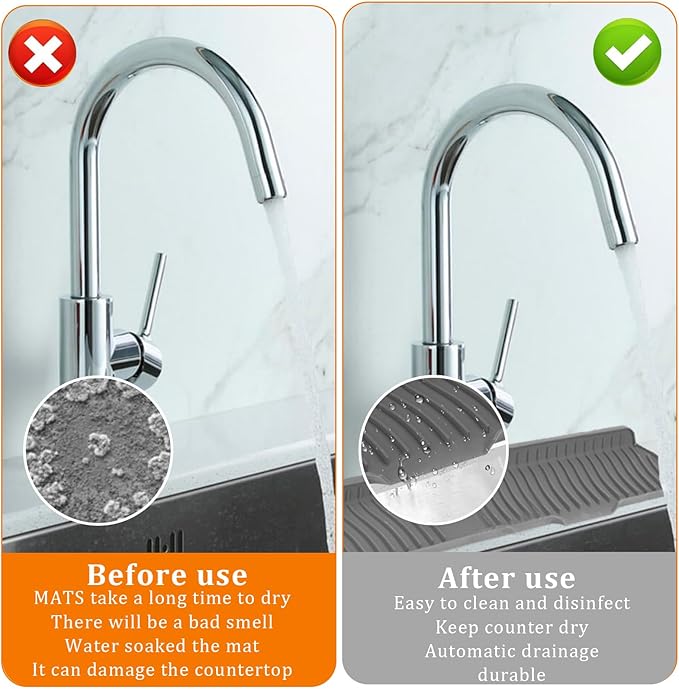 XAUXAGL 30 Inch Sink Splash Guard,Longer Silicone Sink Mat for Kitchen Bathroom,Kitchen Faucet,Silicone Sink Faucet Mat Splash Guard, Drip Protector Splash Countertop (Grey)