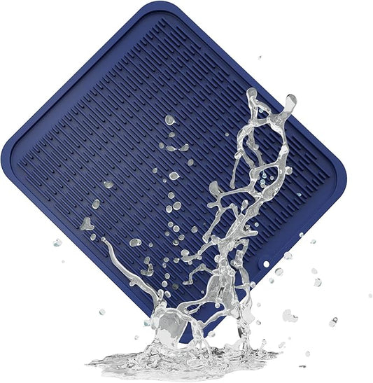 ZLR Large Silicone Dish Drying Mat (16" x 18") - XL Heavy Duty Drainboard Mat for Pots, Pans & Family Loads - Heat Resistant Trivet & Counter Protector, Easy Clean (Midnight Blue)