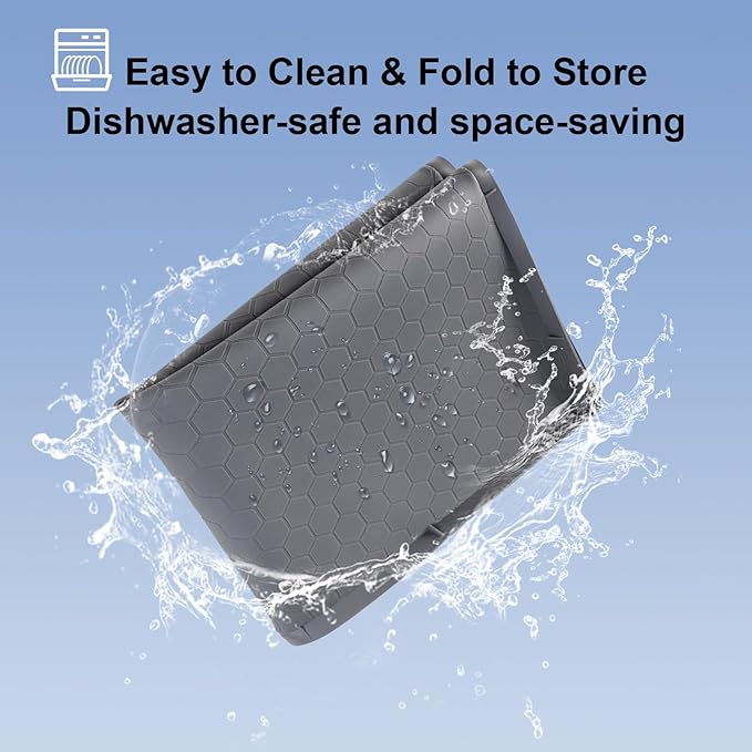 Under Sink Mat - Waterproof Kitchen Cabinet Tray - 28" x 22" Flexible Silicone Under Sink Liner with Drain Hole - Kitchen Bathroom Cabinet Mat and Protector for Drips Leaks Spills （Gray）