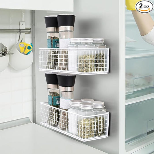 ONESIXEC 2 Pack Magnetic Basket Organizer Magnetic Baskets for Refrigerator Magnetic Storage Bin Baskets Magnetic Shelf Baskets for Home Kitchen Fridge Pantry Office Holds