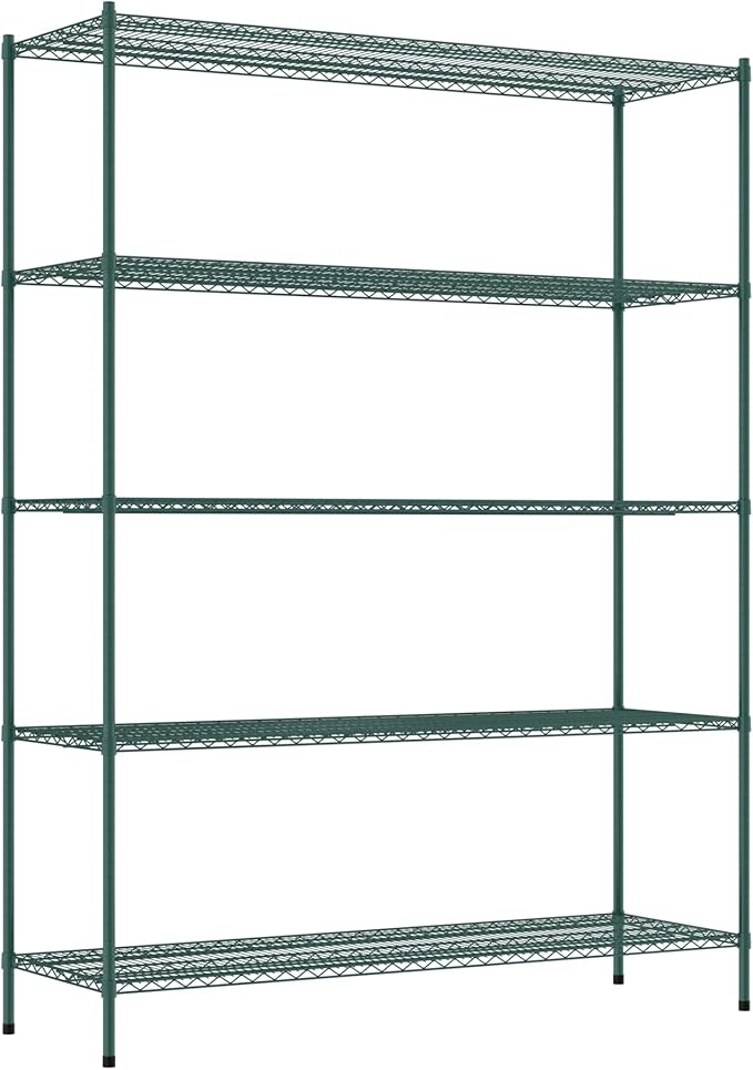 Commercial NSF Listed Green Epoxy Stationary Wire Shelving Kit 24" x 72" x 96", with 5 Shelves Perfect for Warehouse, Walk-in Refrigerator, Freezer, Grocery Store, Restaurant, Dishroom