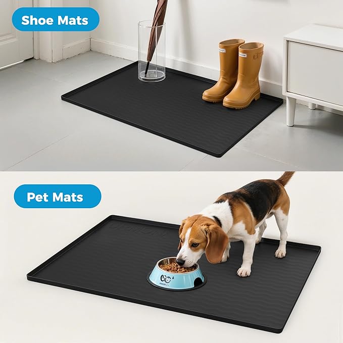 URMONA 28'' x 19'' Waterproof Silicone Under Sink Mat Cabinet and Counter Protector, Shelf Liner for Kitchen and Bathroom, Storage and Organizers, Litter Mat, Pet Cat Puppy Essentials（Black）