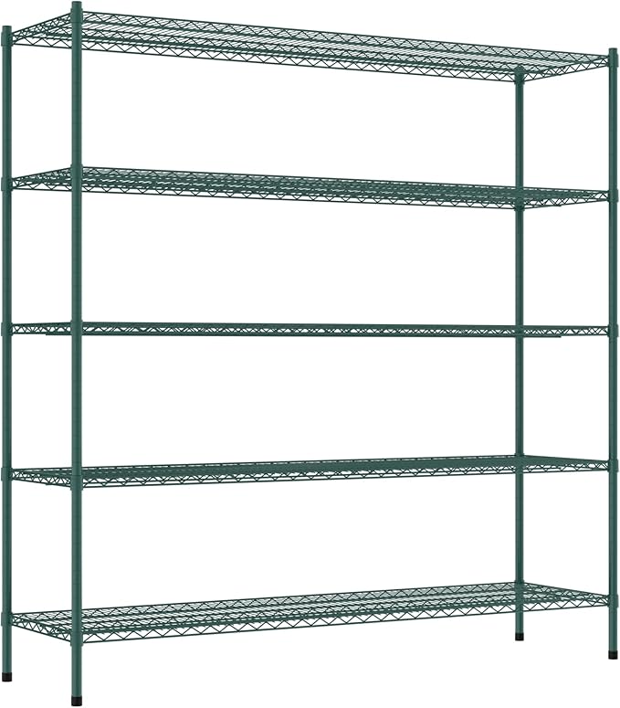 Commercial NSF Listed Green Epoxy Stationary Wire Shelving Kit 21" x 72" x 74", with 5 Shelves Perfect for Warehouse, Walk-in Refrigerator, Freezer, Grocery Store, Restaurant, Dishroom