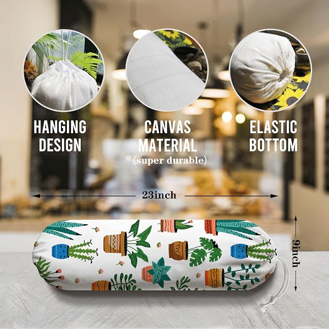 Plants Plastic Bag Holder, Reusable Washable Shopping Bags Storage Carrier, Animal Prints Fabric Garbage Trash Bag Dispenser for Home Kitchen Pantry Cabinet, Wall Mount, Kitchen Housewarming Gifts