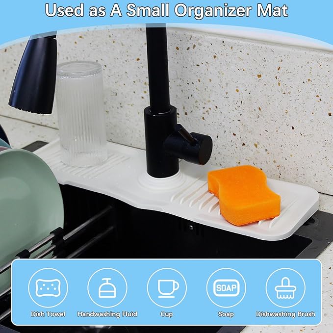DTXIAQIAO 17.7 * 5.5 Inch Large Non-Slip Base,Multi-Surface Protector for Kitchen,Bathroom,Laundry,RV,Easy Clean Water Deflector Accessory(Milky White)