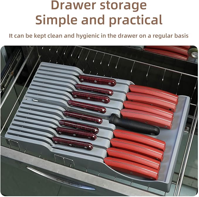 Knife Holder, In Drawer Knife Block Holder with Expandable Cutlery Tray Kitchen Drawer Organizer Insert-Holds 11 Knives for Save Space & Kitchen Safety (16 holder, Polypropylene (PP))