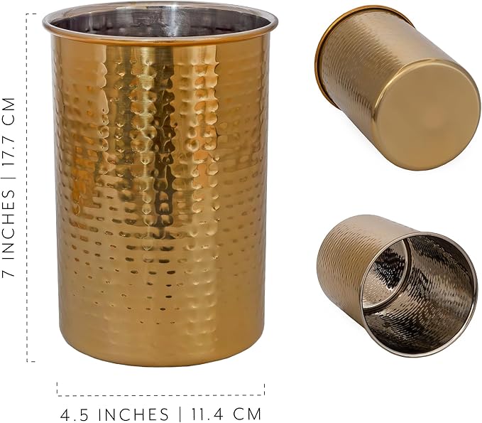 Darware Hammered Gold Kitchen Utensil Holder / 7-Inch Tool Caddy, Store All Your Wooden Spoons, Spatulas, & More