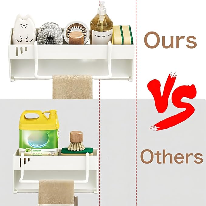 BREIS Sponge Holder for Kitchen Sink, Caddy Organizer with Rag Holder, Countertop Self-Draining Sponge Caddy, Rustproof Sink Storage Rack for Soap Dispenser Storage Accessories (Large-White)