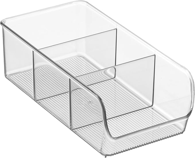 iDesign Stackable 3-Section Divided Storage Bin for Pantry, Fridge, or Cabinet - Set of 2 - Clear