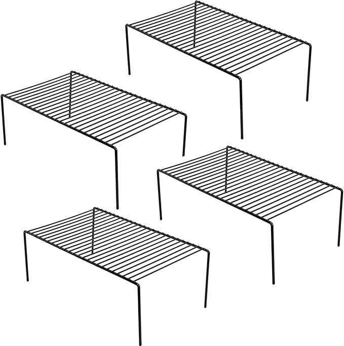 Kitchen Cabinet Shelf Organizer Set of 4, Medium (13 x 9.4 inch) Metal Wire Pantry Storage Shelves, Dish Plate Racks for Cabinets, Freezer, Counter, Cupboard Organizers and Storage, Black