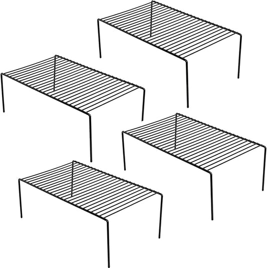 Kitchen Cabinet Shelf Organizer Set of 4, Medium (13 x 9.4 inch) Metal Wire Pantry Storage Shelves, Dish Plate Racks for Cabinets, Freezer, Counter, Cupboard Organizers and Storage, Black