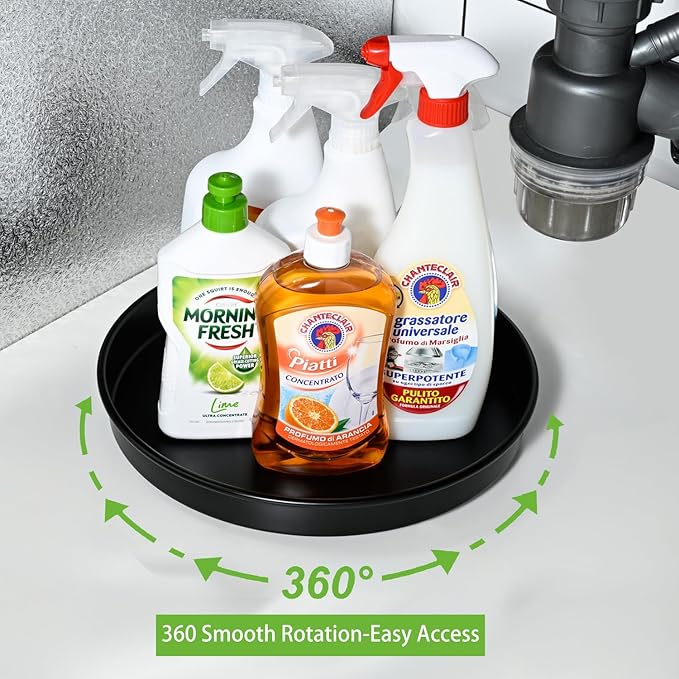 Amolliar Lazy Susan Turntable Organizer, Rotating Metal Spice Rack for Cabinet, Kitchen, Fridge, Pantry Storage, Condiment Organizer, Tray for Household Purpose, Under Sink Organizer, 10" 2 Pack Black