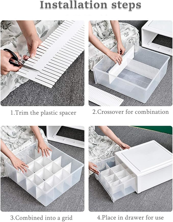40 Pcs Diy Grid Drawer Divider Adjustable Drawer Storage Organizer for Socks Underwear Makeup Kitchen Dresser Can Help Tidy Office Desk Clinic Bedroom(32cm×7cm)