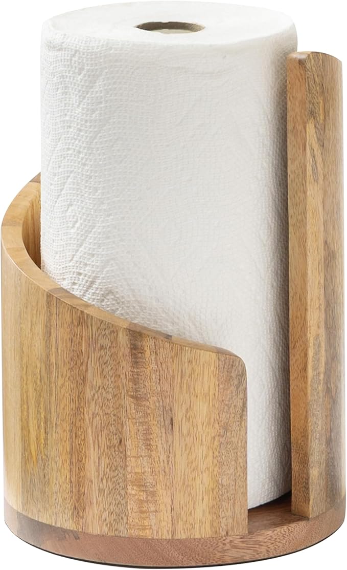 Anji Mountain Paper Towel Holder Countertop with Mango Wood Round Base and Iron Holder,Holder Stand for Kitchen Roll Organize,Wooden Paper Towel Holder for Kitchen Dining Table Home Decor