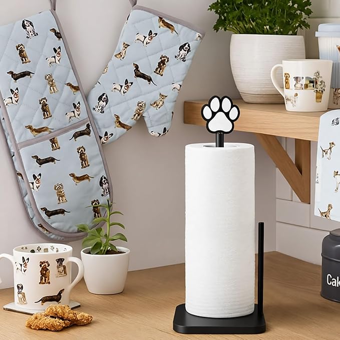 Leinuosen Dog's Paw Paper Towel Holder Farmhouse Dog's Paw Wooden Paper Towel Holder Black Funny Bathroom Countertop Accessories Kitchen Roll Stand Organizer Standing Apartment Decor Housewarming Gift