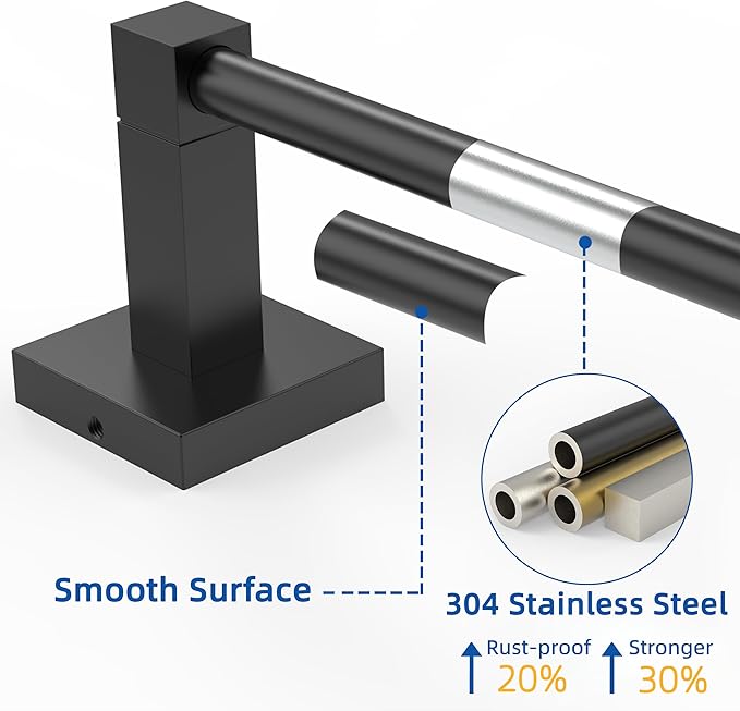 RUACQ Towel Bar 24 inch, Towel Racks for Bathroom, 304 Stainless Steel Towel Holder Wall Mounted, Heavy Duty Bathroom Decor Towel Rod (Matte Black)