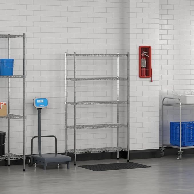 Commercial NSF Listed Chrome Stationary Wire Shelving Kit 14" x 36" x 64", with 5 Shelves Perfect for Warehouse, Walk-in Refrigerator, Freezer, Grocery Store, Restaurant, Dishroom