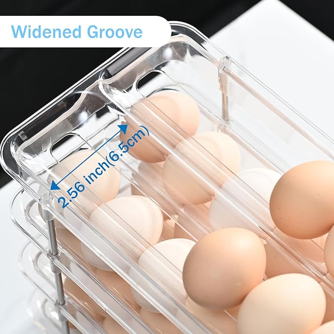 STORICANS Egg Holder,4 Tier Clear Organizer with Auto-Roll Design, Adjustable Height Egg Storage Container Holds Up to 56 Eggs for Refrigerator,Kitchen Cabinet