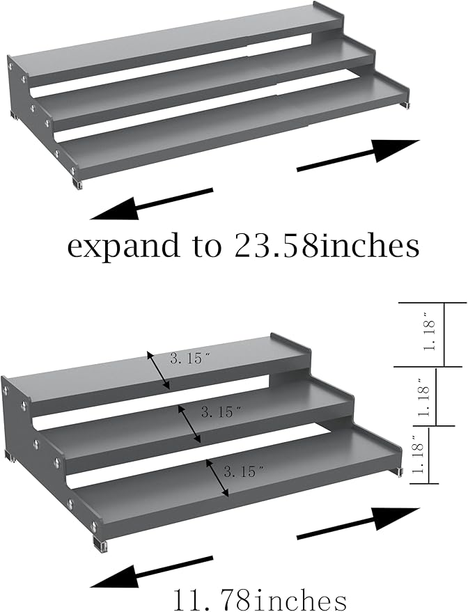 Expandable Carbon Steel Spice Rack Organizer for Pantry, Adjustable 3-Tier Ladder Shelf,Holds Up to 24 Cans,Kitchen Countertop Organizer, Rustproof Storage Rack for Spices, Cans, Sauces & Dry Goods