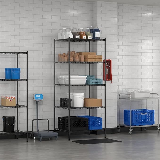 Commercial NSF Listed Black Epoxy Stationary Wire Shelving Kit 30" x 36" x 86", with 5 Shelves Perfect for Warehouse, Walk-in Refrigerator, Freezer, Grocery Store, Restaurant, Dishroom