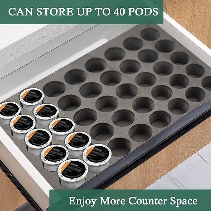 Coffee Pod Holder Compatible with KCup Keurig Pods Coffee Holder Drawer Organizer Tray for Kitchen Office Home Holds 40 Coffee Pods (16.5” X 11”)