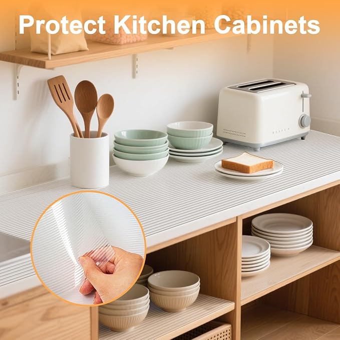 FEXIA 2 Rolls Shelf Liners for Kitchen Cabinets Non-Slip Drawer Liner 12 Inches x 20 FT Waterproof & Oil-Proof Non Adhesive Durable Material Fridge Liner for Shelves