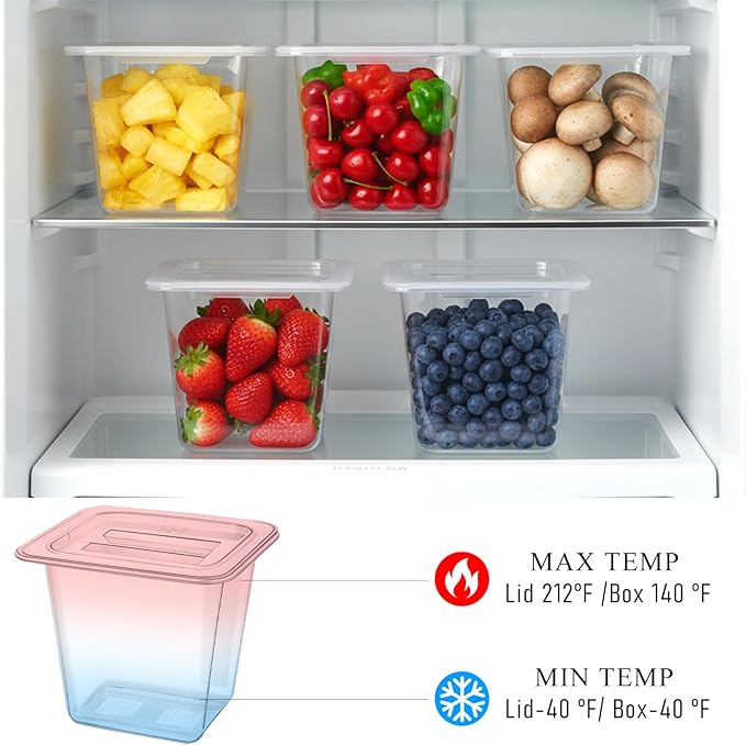 Plastic Food Pan with Lids 1/6 Size Stackable Food Containers with Capacity Indicator Restaurant Commercial Hotel Pans for Prep Tables, Salad Bar and Home Kitchen(6 PCS, 6'' Deep)