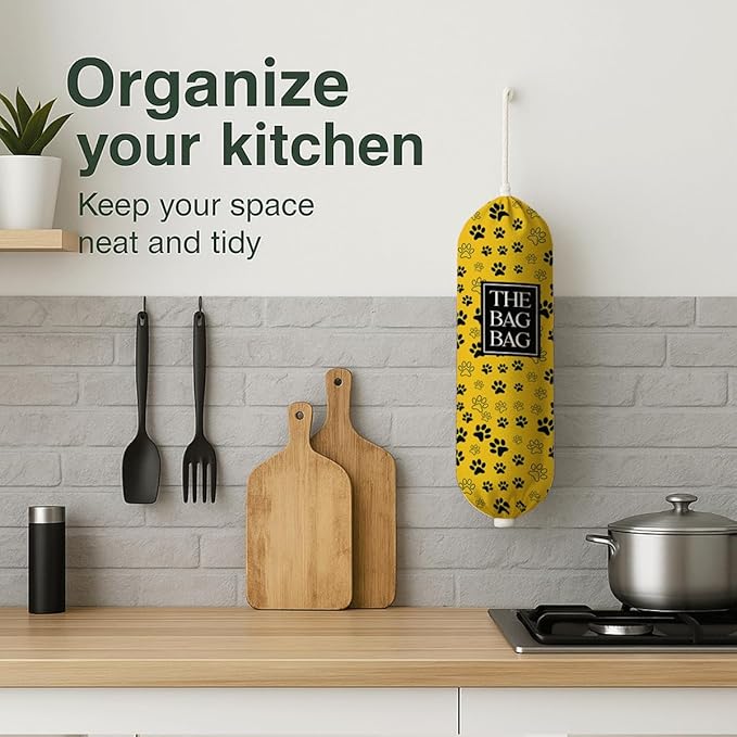 The Bag Bag Grocery Bags Holder, Pet Paw Print Plastic Bags Holder, Reusable Hanging Trash Sack Dispenser, Plastic Sack Storage Container Dispenser, Kitchen Gift For Women Family Friends