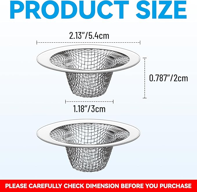 HNYYZL 2.125" Top / 1" Basket Small Drain Strainer, 2Pcs Sink Bathroom Drain Hair Catcher,RV Sink, Stainless Steel Drain Filter