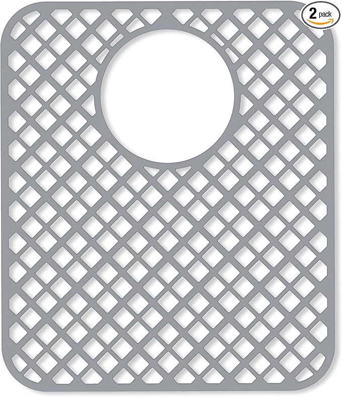 BEHOK 2 Pack Silicone Sink Protectors for Kitchen Sink, Lozenge Pattern 13 x 11 Inches Sink Mat, Non-Slip and Durable Sink Protector Silicone, Rear Drain, Gray