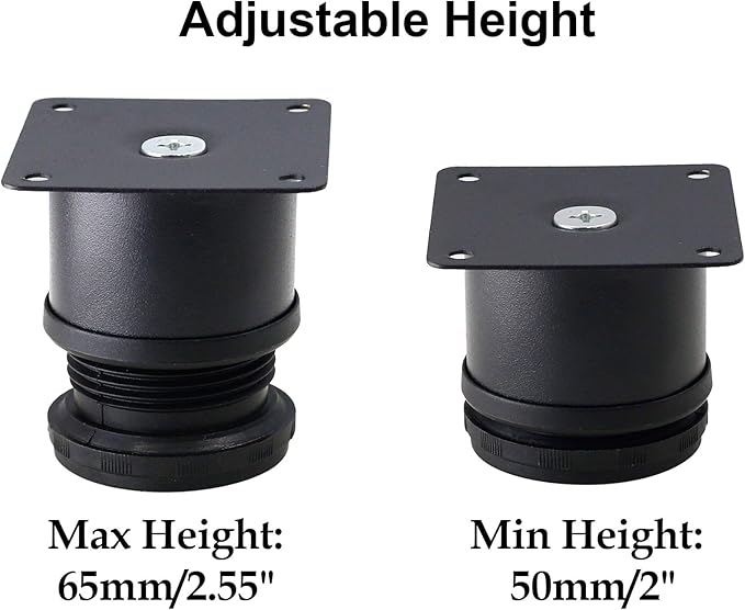 Set of 4 Stainless Steel Furniture Legs 2 Inch, Adjustable Round Cabinet Legs 2" Dia Kitchen Feet, Metal Replacement Legs for Cabinet Sofa Couch Shelves Table (Black)