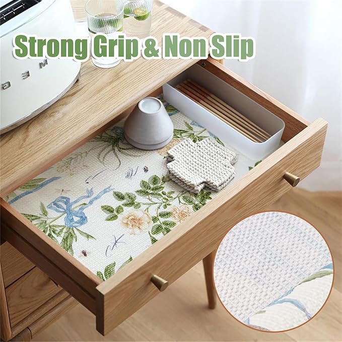 Tatyanna Drawer and Shelf Liner for Kitchen Cabinets Non Adhesive Cabinet Liners Floral Shelf Liners Strong Grip Non-Slip Drawer Liner Waterproof Easy to Clean Cupboard Dresser Liner 12IN x 16.4FT