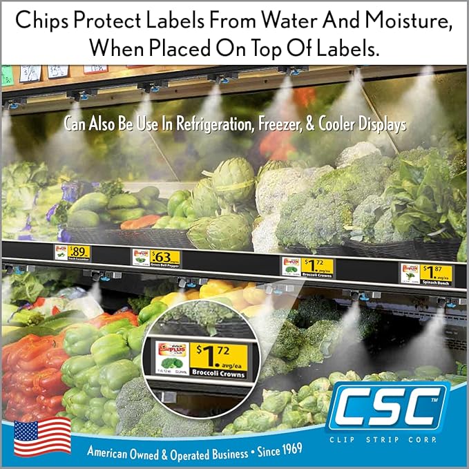 Clip Strip Corp. Price/Data Channel Label Holder Chips, Clear Plastic Tags, 2" L x 1.25" H, 7.5 Mil Thick, Gondola Shelf Edge, Reusable, Made for Point of Purchase Shelf Molding (2000)