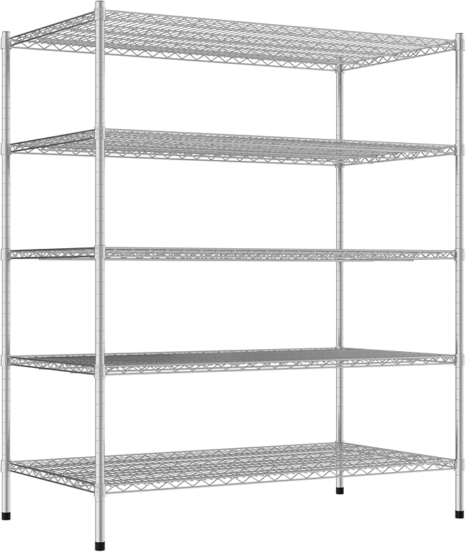 Commercial NSF Listed Chrome Stationary Wire Shelving Kit 30" x 54" x 64", with 5 Shelves Perfect for Warehouse, Walk-in Refrigerator, Freezer, Grocery Store, Restaurant, Dishroom