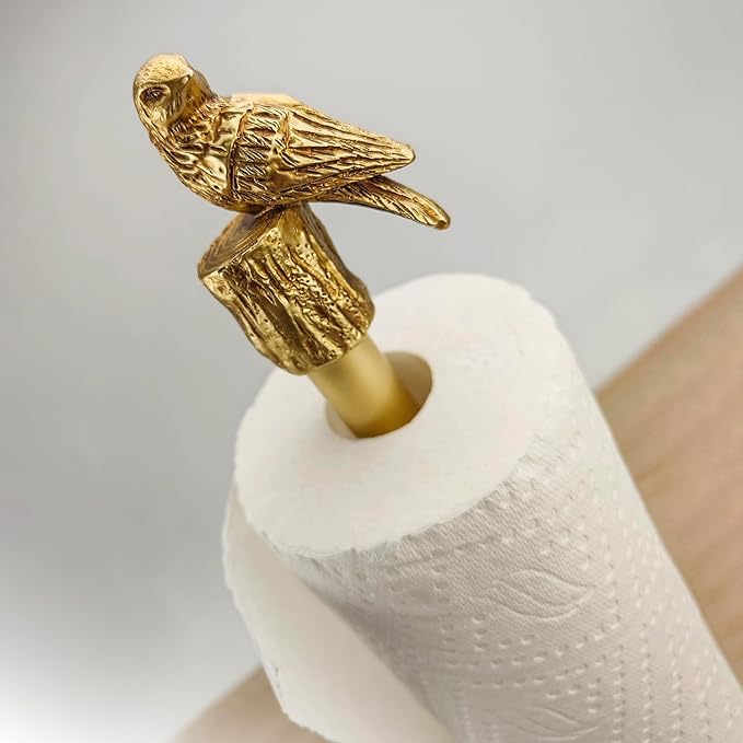 Paper Towel Holder Countertop, Gold Paper Towel Stand with Bird Design Top