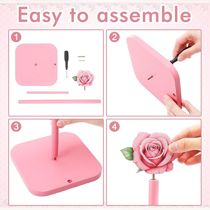 Leinuosen Pink Rose Paper Towel Holder Coquettish Cute Rose Wooden Paper Towel Holder Pink Bathroom Countertop Accessories Kitchen Roll Stand Organizer Standing Apartment Decor Housewarming Gift