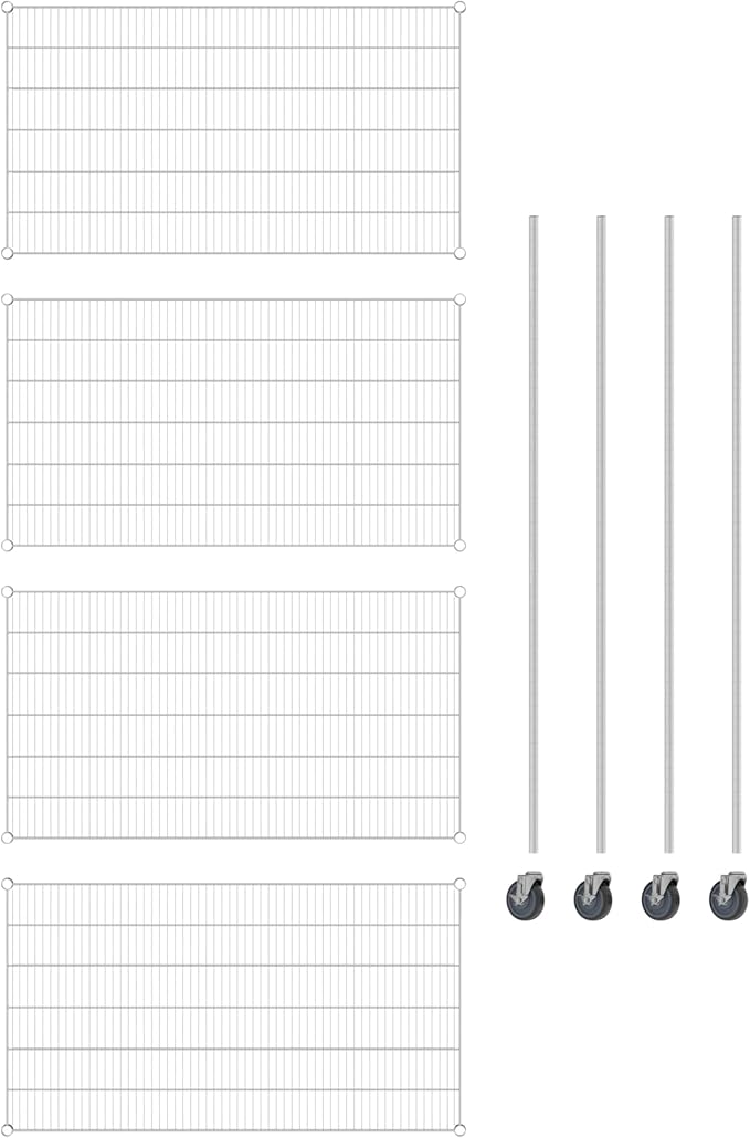 Commercial NSF Listed Chrome Mobile Wire Shelving Kit 30" x 54" x 80", with 4 Shelves Perfect for Warehouse, Walk-in Refrigerator, Freezer, Grocery Store, Restaurant, Dishroom